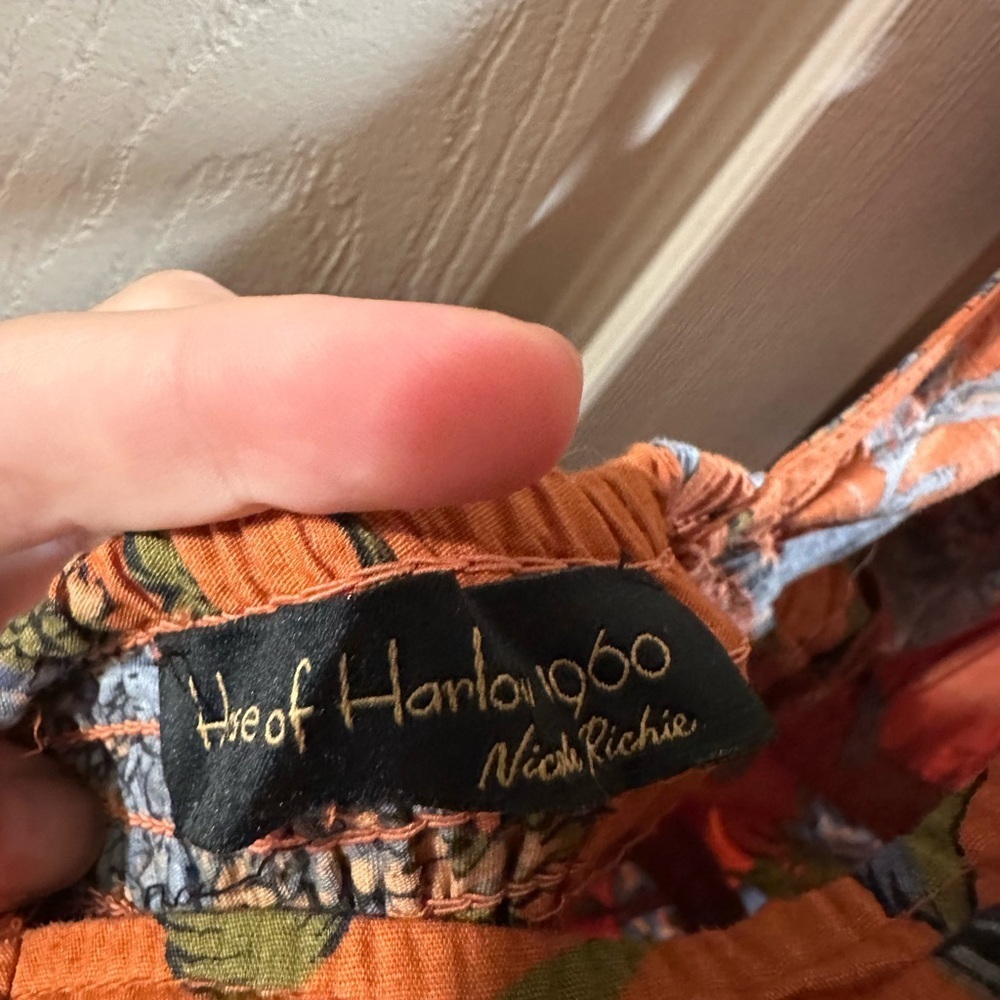 HOUSE OF HARLOW 1960 Wanda Midi Dress Orange Floral Puff Sleeve Pockets - Picture 3 of 4